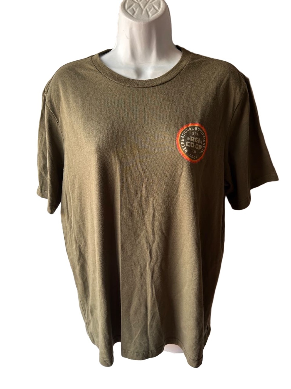 REI Co-op Olive Green Organic Cotton T-Shirt Size M Short Sleeve Outdoor Tee